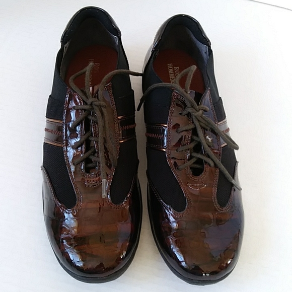 NWT Ros Hommerson Nancy Croc Patent Leather Bronze Shoe 8.5M Brown Black - Picture 4 of 16